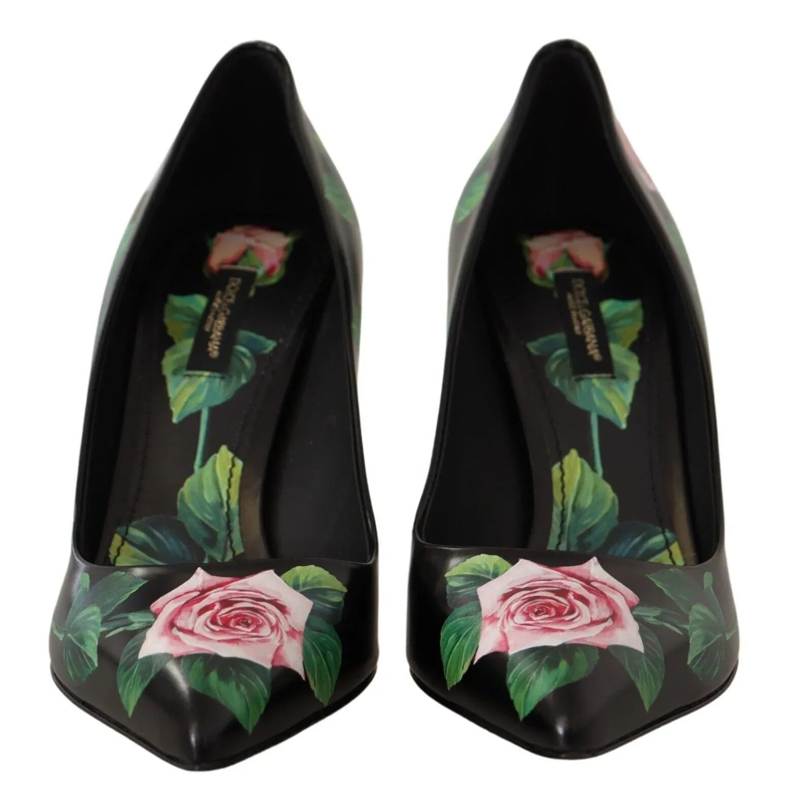 Dolce & Gabbana Black Leather Roses High Heels Pumps Shoes - Zeiniez