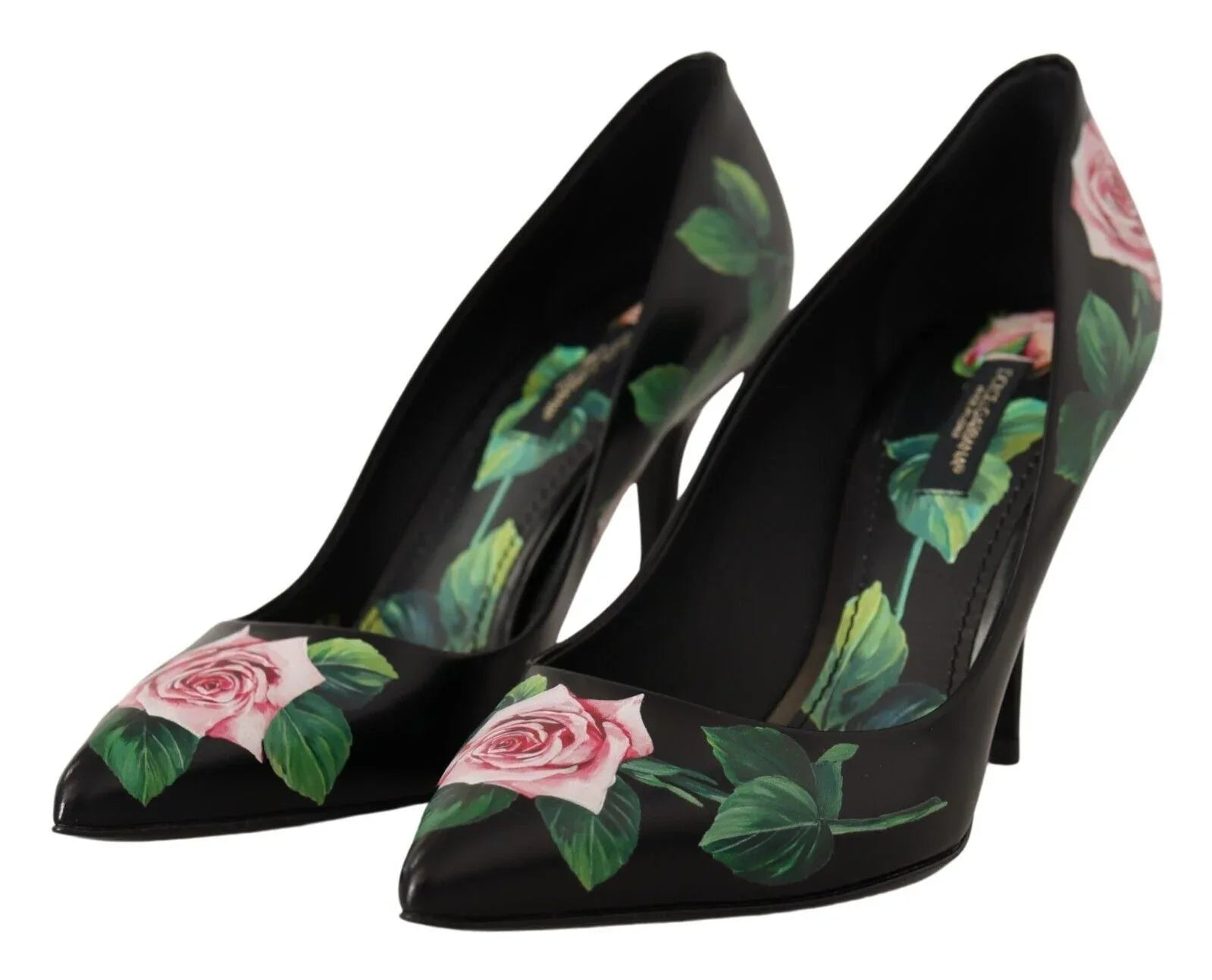 Dolce & Gabbana Black Leather Roses High Heels Pumps Shoes - Zeiniez
