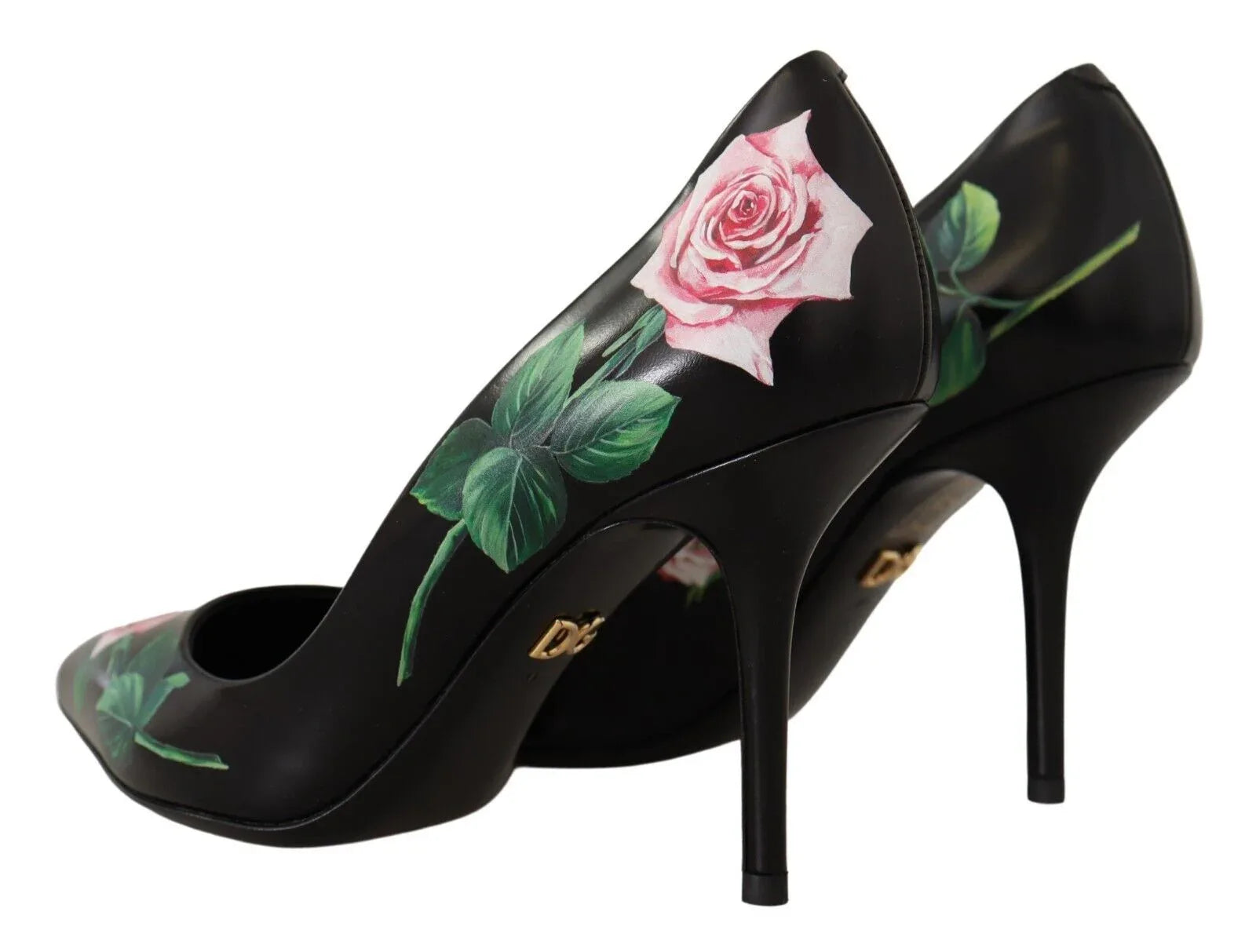 Dolce & Gabbana Black Leather Roses High Heels Pumps Shoes - Zeiniez