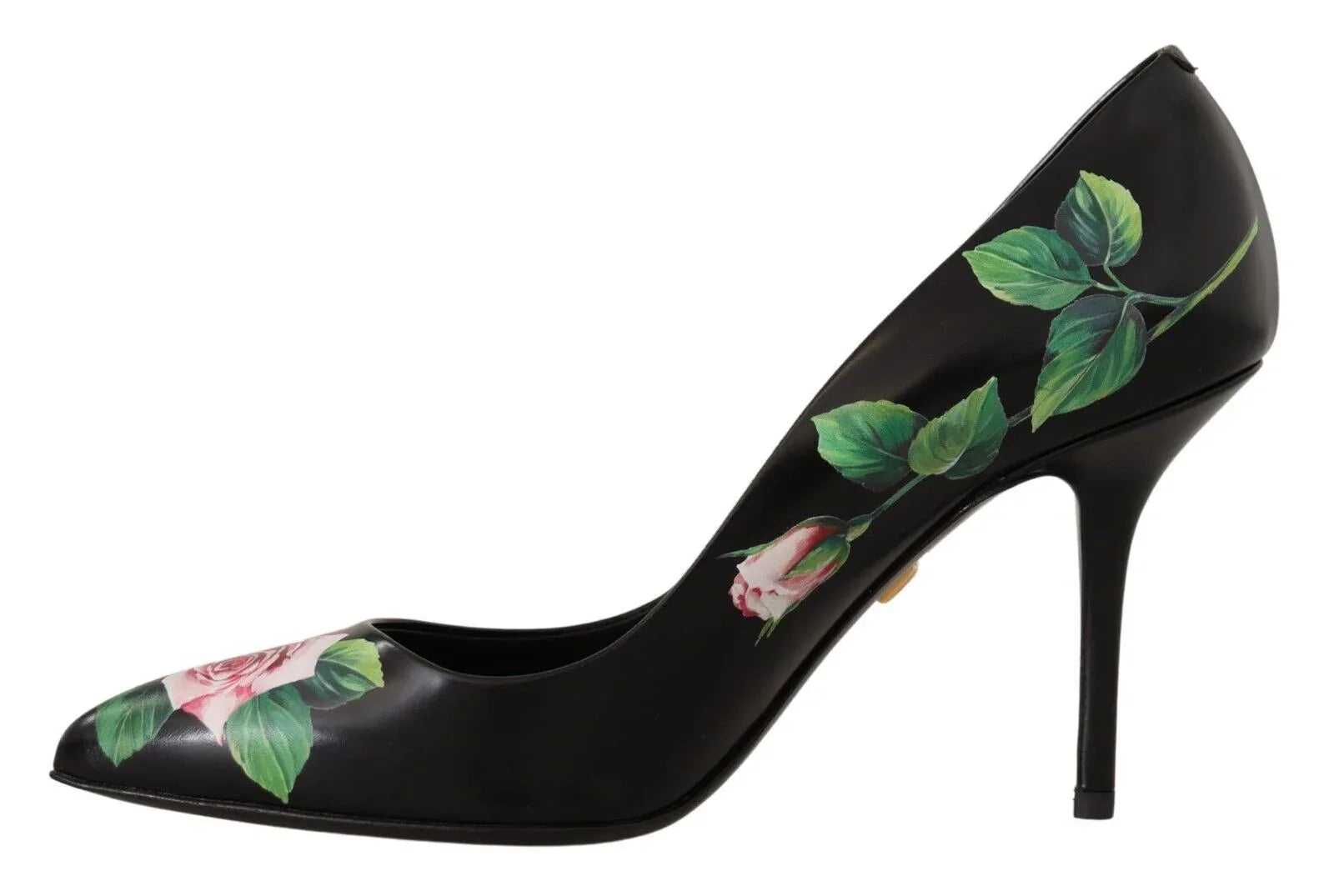 Dolce & Gabbana Black Leather Roses High Heels Pumps Shoes - Zeiniez