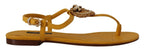Dolce & Gabbana Mustard Leather Devotion Flats Sandals Shoes - Zeiniez