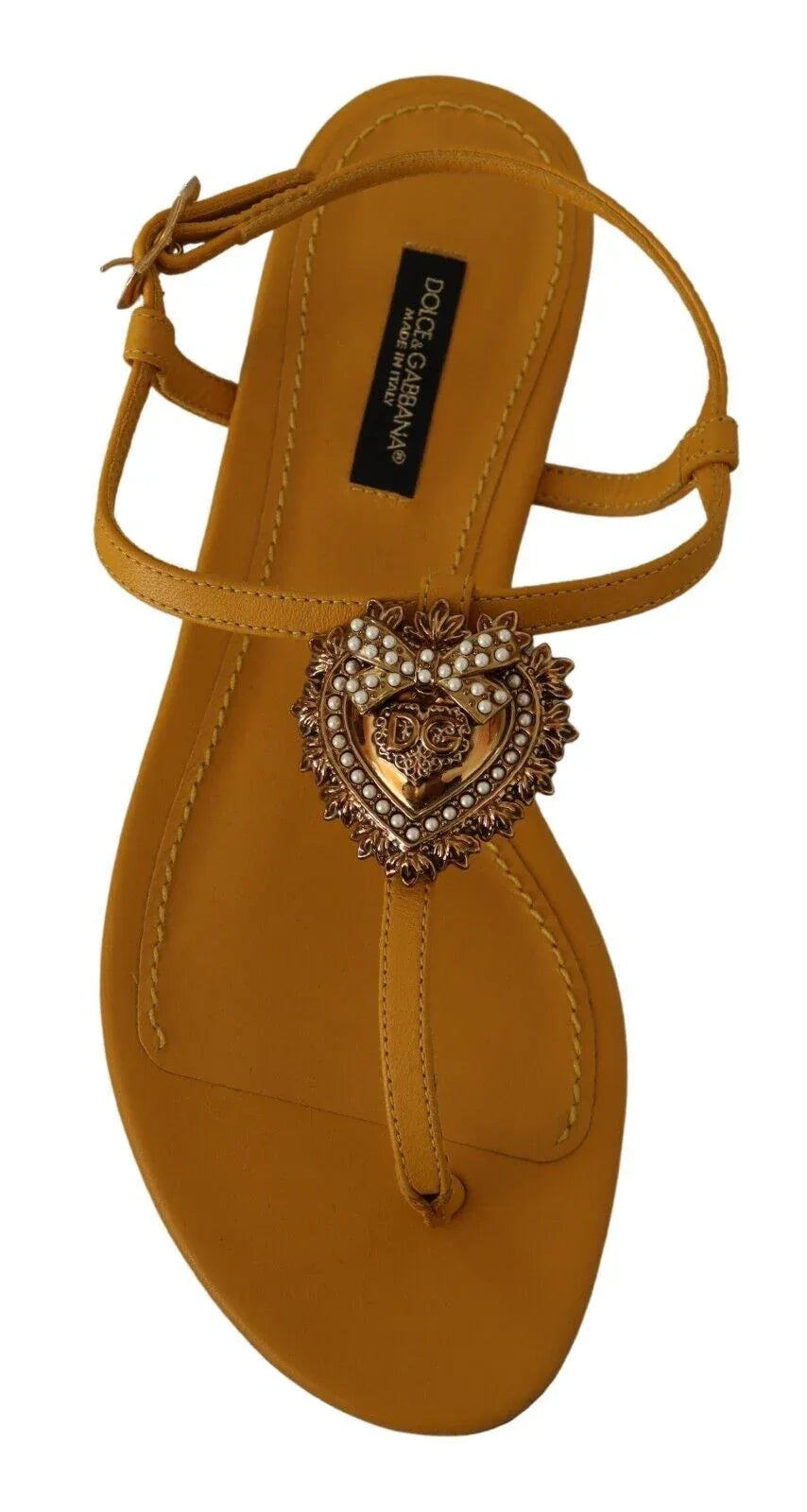 Dolce & Gabbana Mustard Leather Devotion Flats Sandals Shoes - Zeiniez