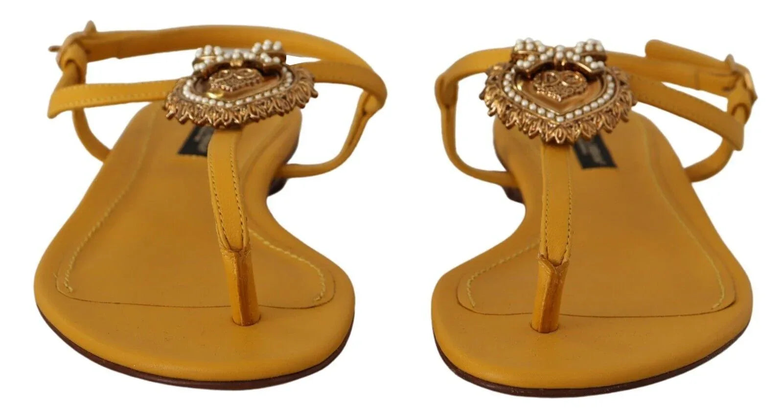 Dolce & Gabbana Mustard Leather Devotion Flats Sandals Shoes - Zeiniez