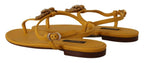 Dolce & Gabbana Mustard Leather Devotion Flats Sandals Shoes - Zeiniez