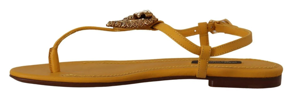 Dolce & Gabbana Mustard Leather Devotion Flats Sandals Shoes - Zeiniez