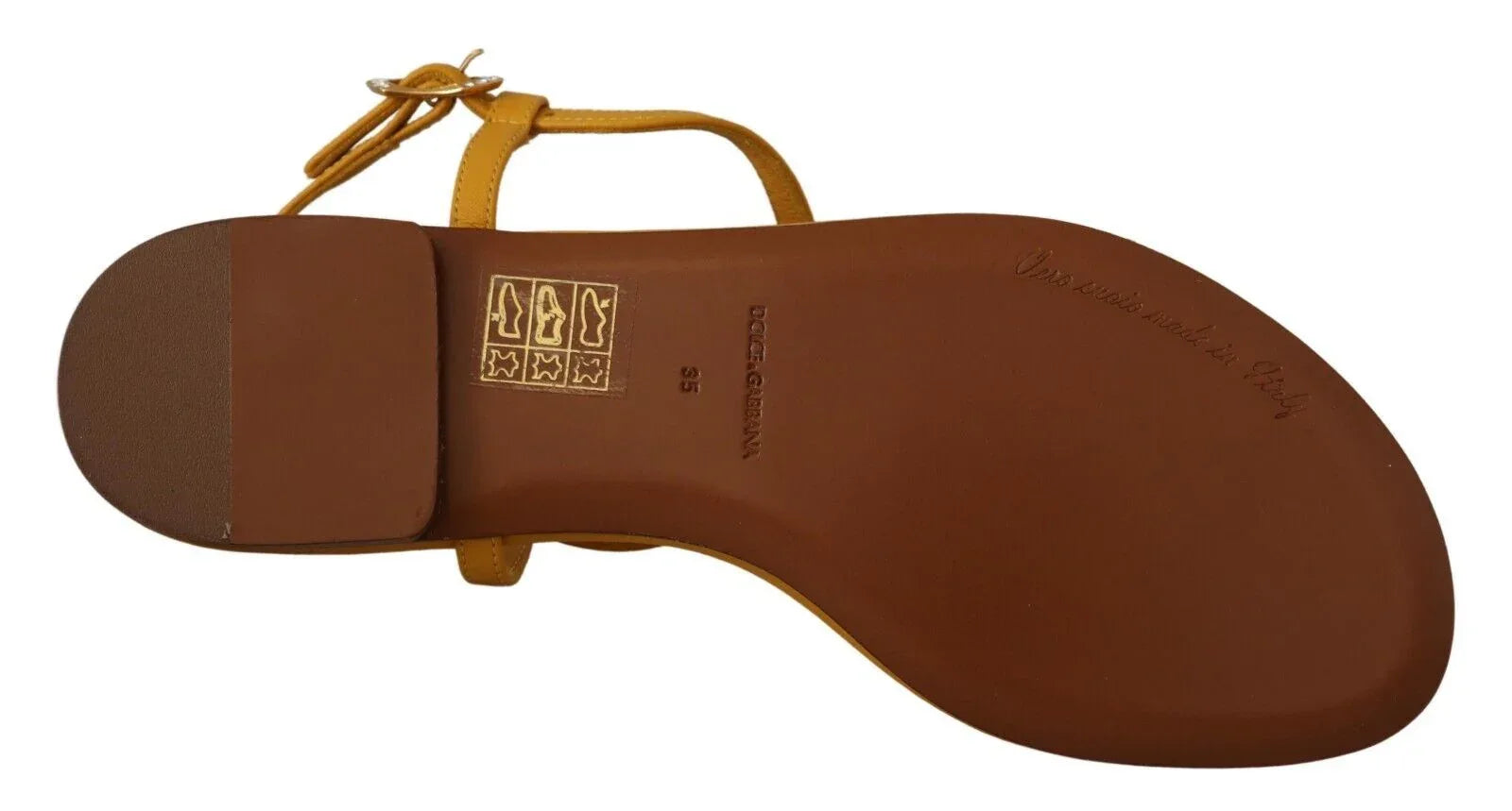 Dolce & Gabbana Mustard Leather Devotion Flats Sandals Shoes - Zeiniez