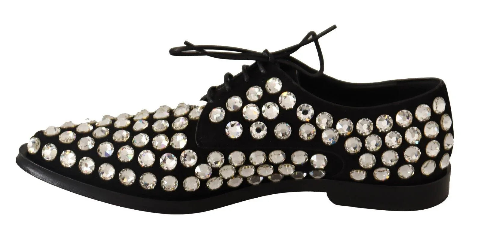 Dolce & Gabbana Black Leather Crystals Lace Up Formal Shoes - Zeiniez