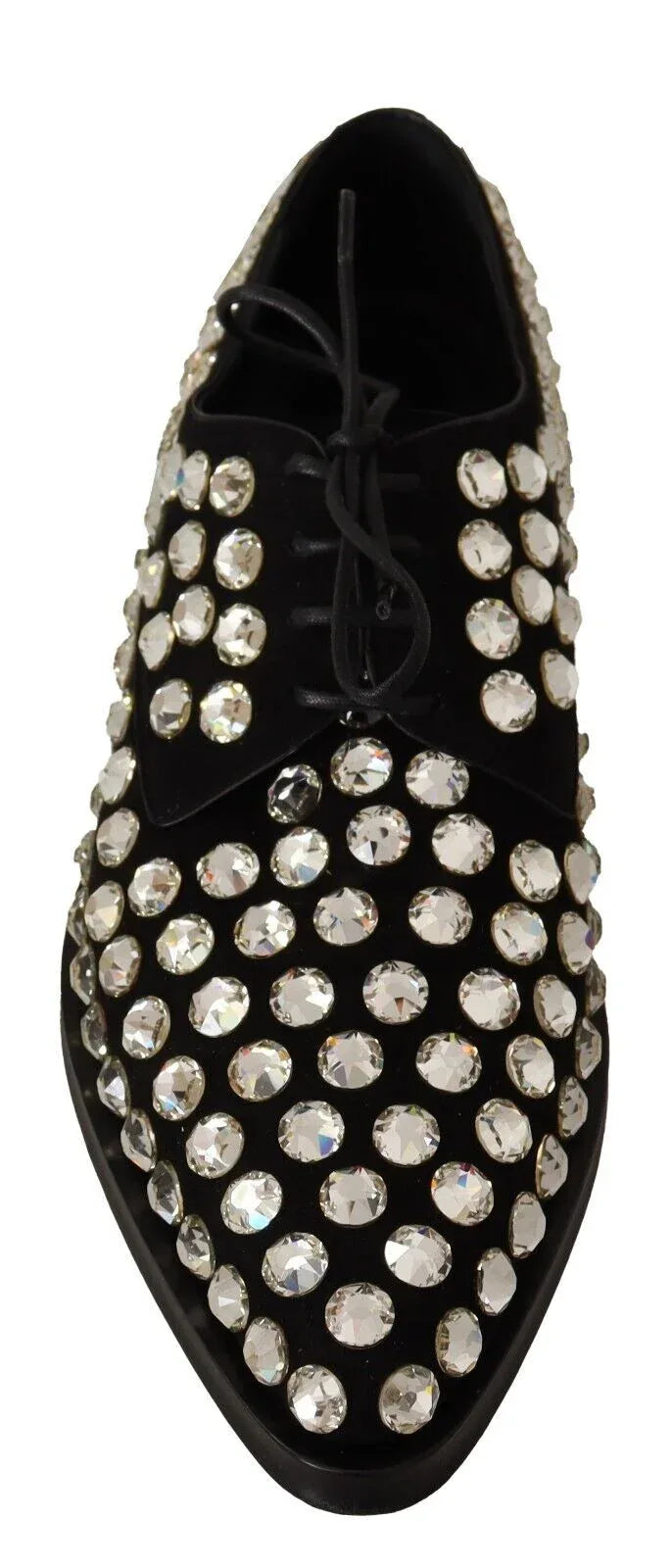 Dolce & Gabbana Black Leather Crystals Lace Up Formal Shoes - Zeiniez