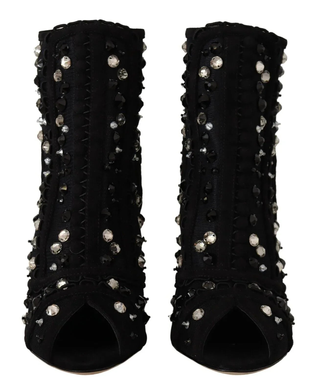 Dolce & Gabbana Black Crystals Heels Zipper Short Boots Shoes - Zeiniez