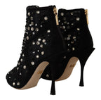Dolce & Gabbana Black Crystals Heels Zipper Short Boots Shoes - Zeiniez