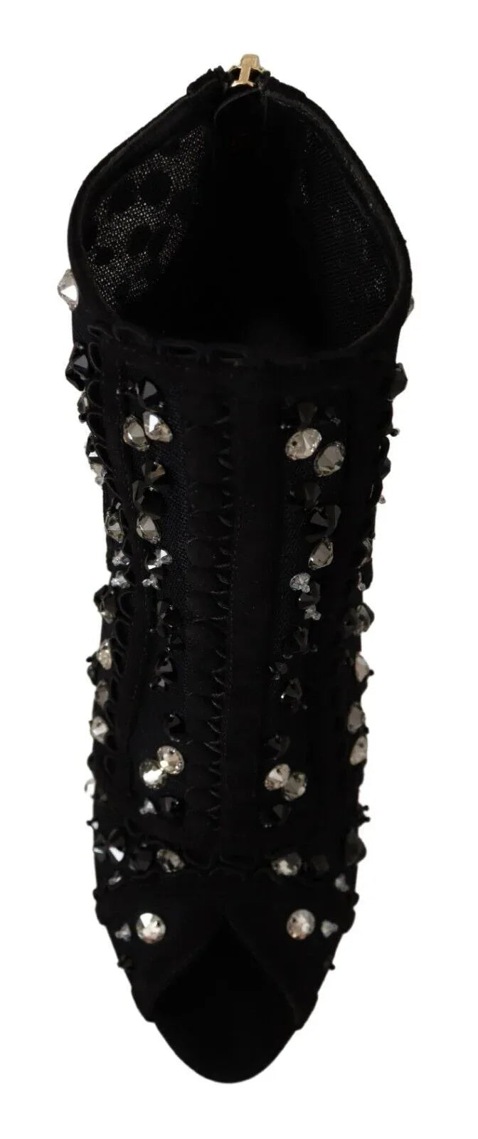 Dolce & Gabbana Black Crystals Heels Zipper Short Boots Shoes - Zeiniez