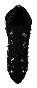 Dolce & Gabbana Black Crystals Heels Zipper Short Boots Shoes - Zeiniez