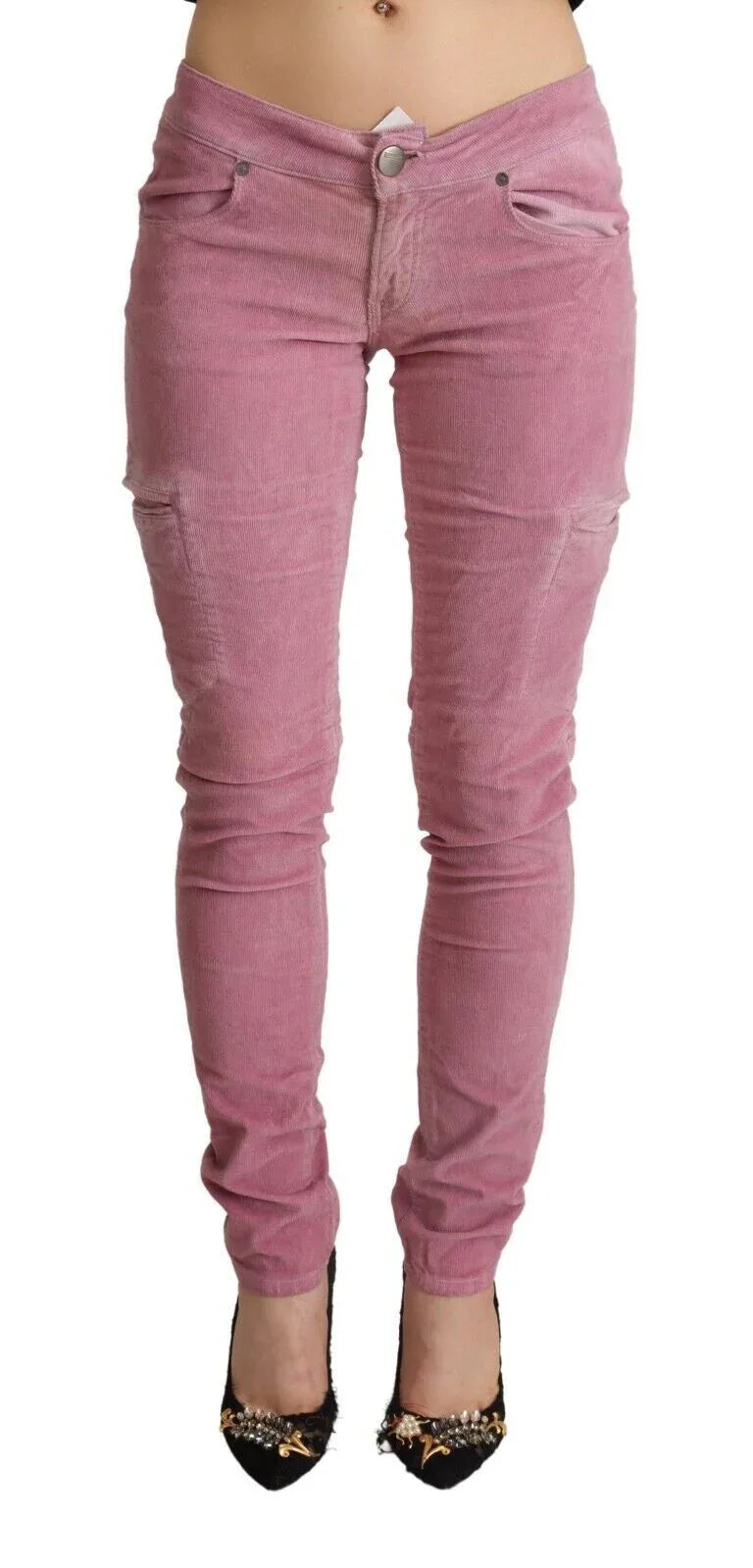 Acht Pink Cotton Low Waist Skinny Denim Cargo Jeans - Zeiniez