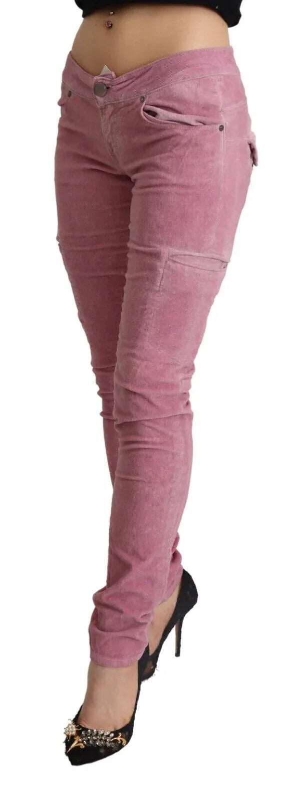 Acht Pink Cotton Low Waist Skinny Denim Cargo Jeans - Zeiniez