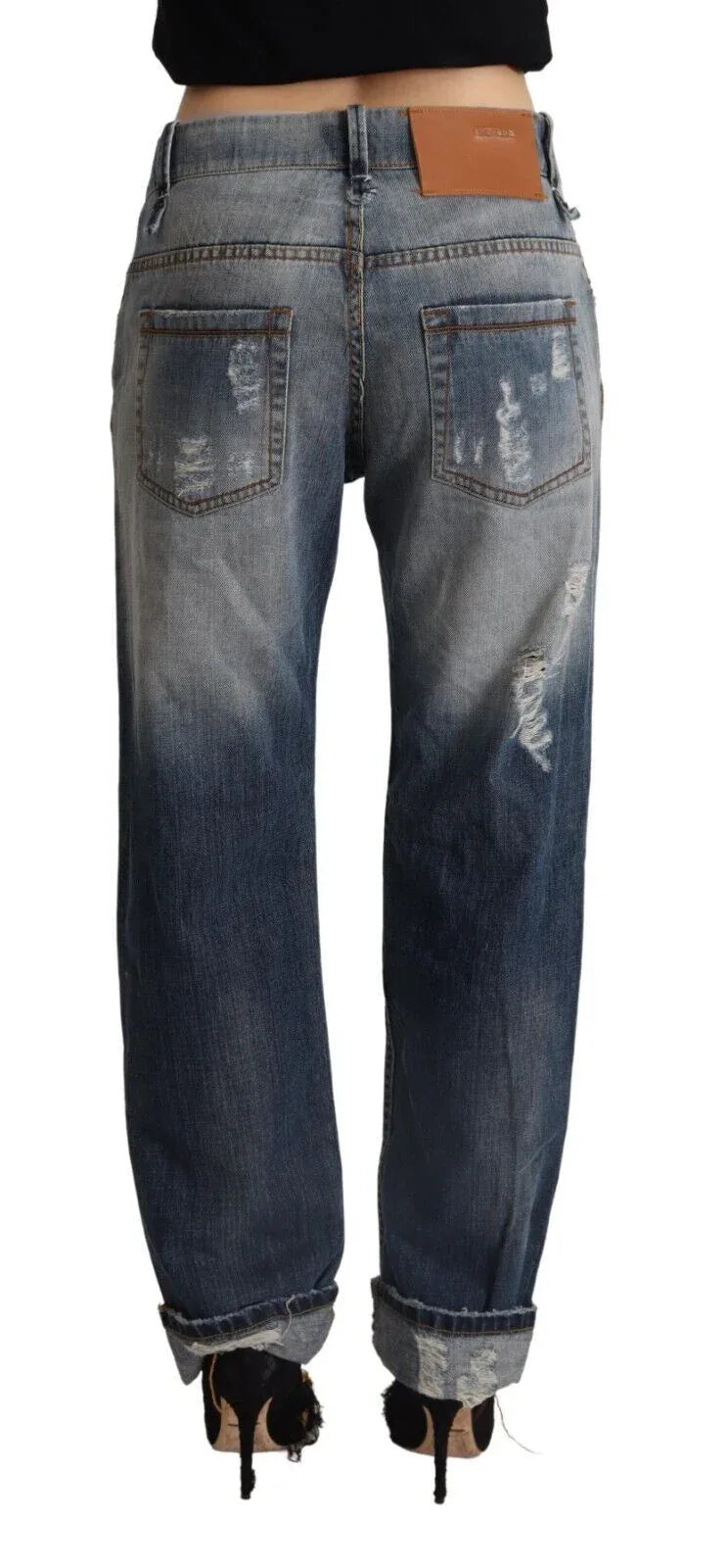 Acht Blue Tattered Mid Waist Straight Denim Cotton Jeans - Zeiniez