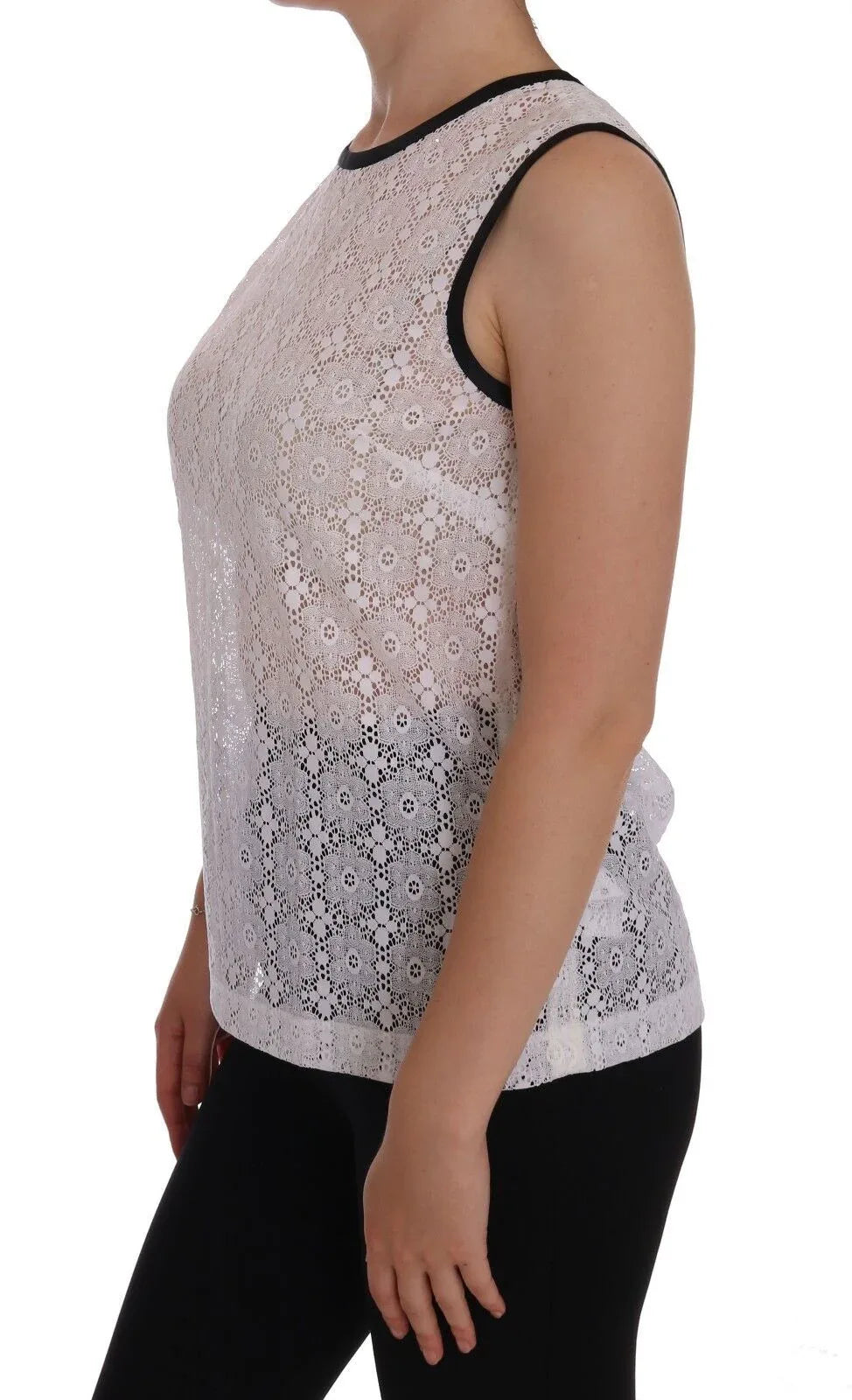 Dolce & Gabbana White Lace Floral Nylon Tank T-shirt - Zeiniez