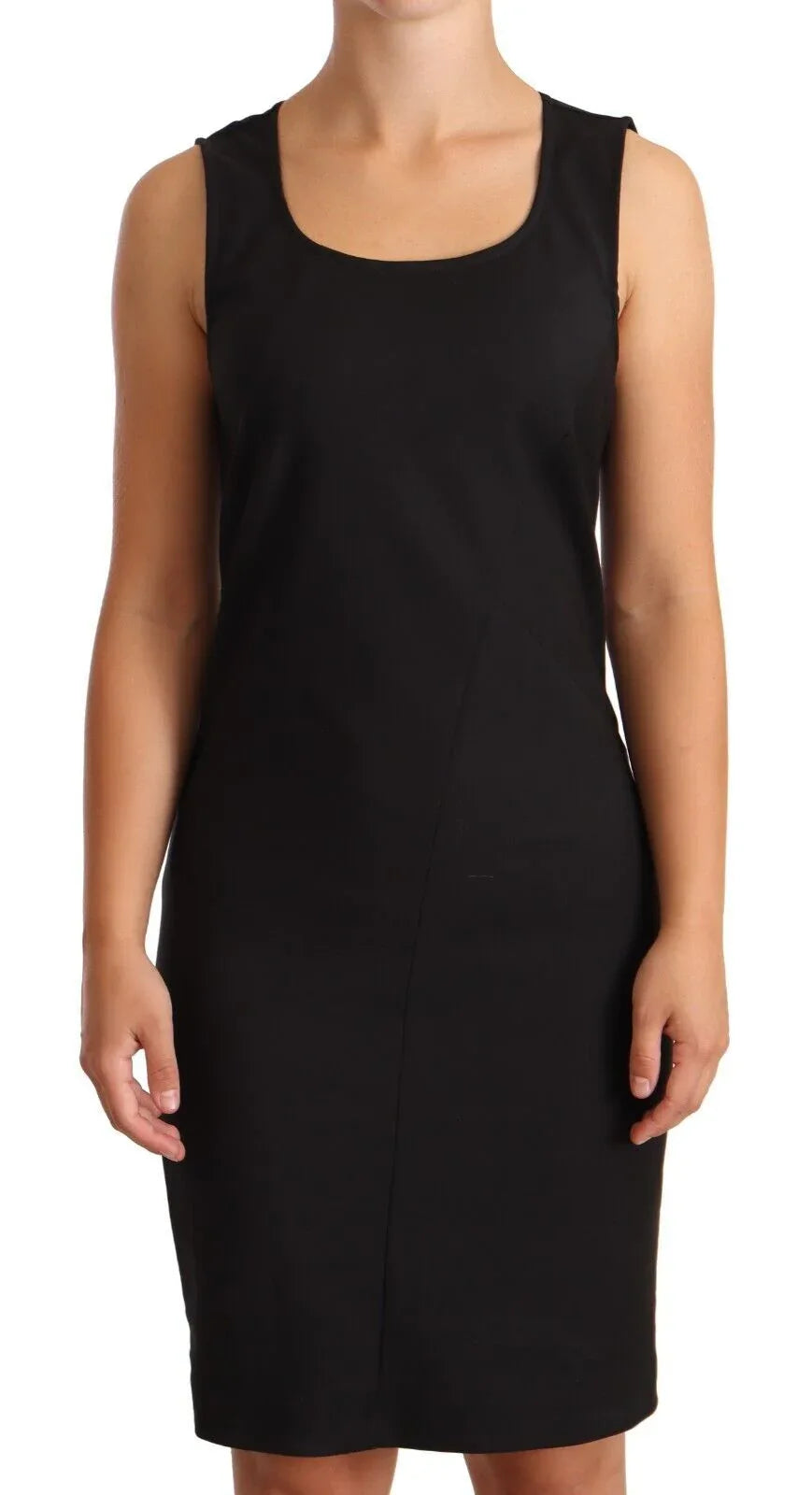 Patrizia Pepe Black Cotton Blend Sleeveless Knee Length Sheath Dress - Zeiniez