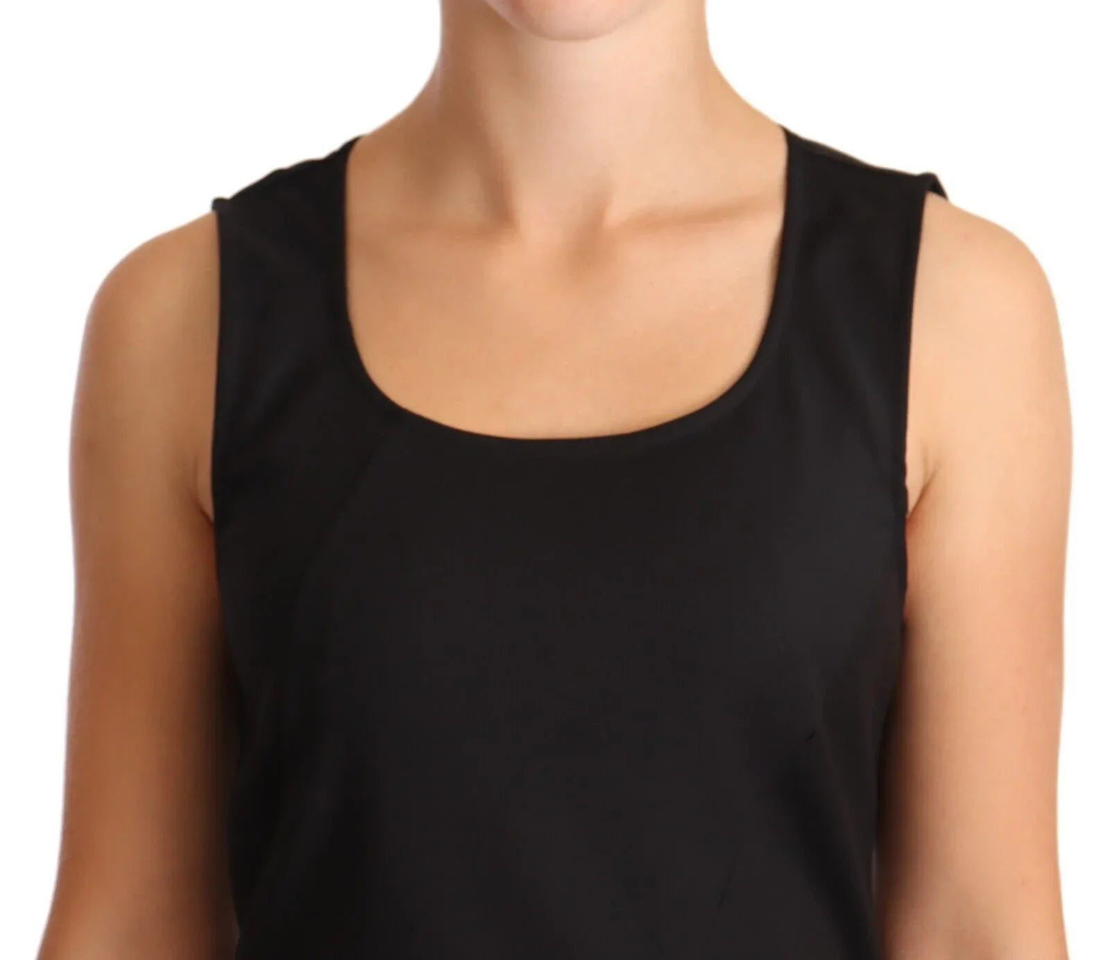 Patrizia Pepe Black Cotton Blend Sleeveless Knee Length Sheath Dress - Zeiniez