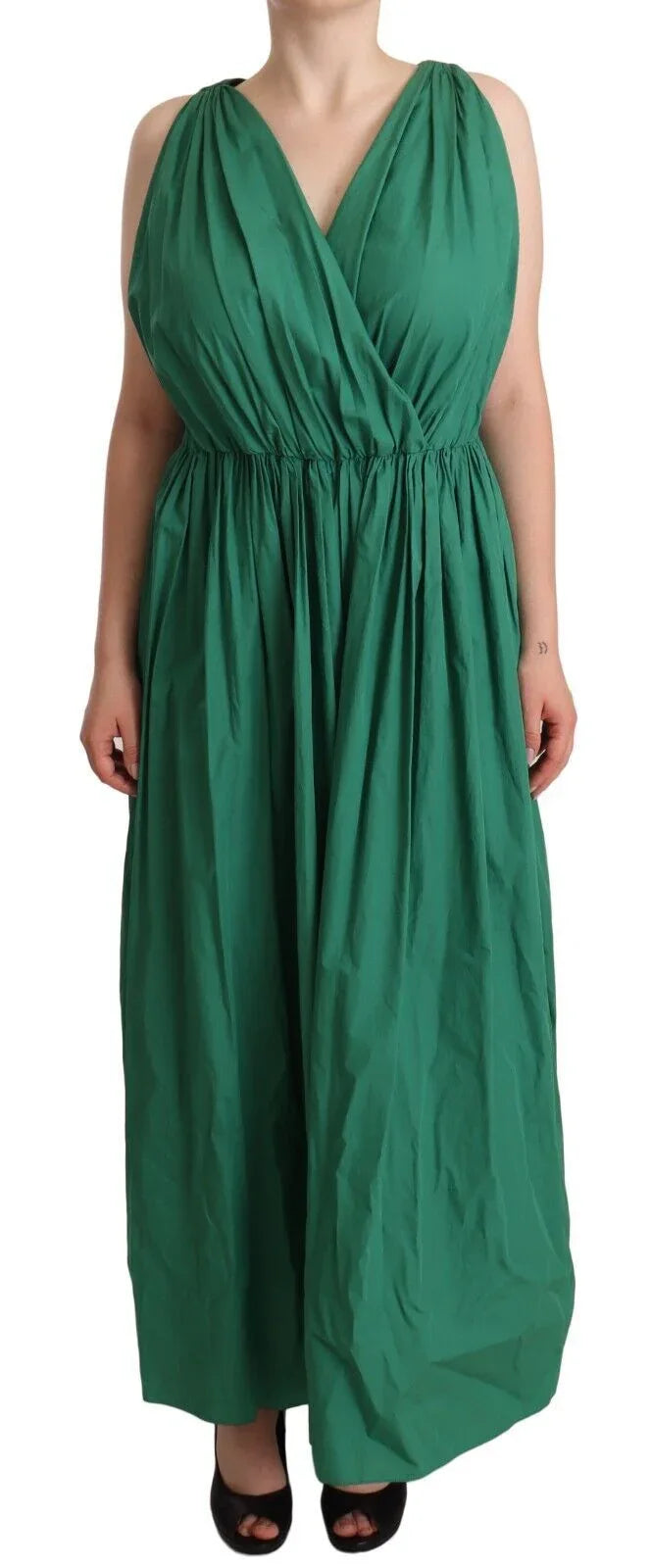 Dolce & Gabbana Green Cotton Sleeveless V-neck Dress - Zeiniez
