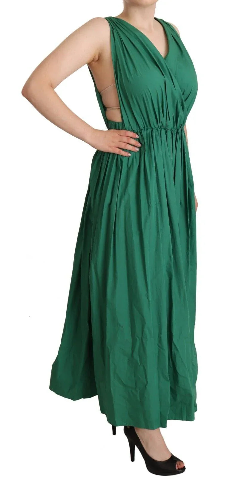 Dolce & Gabbana Green Cotton Sleeveless V-neck Dress - Zeiniez