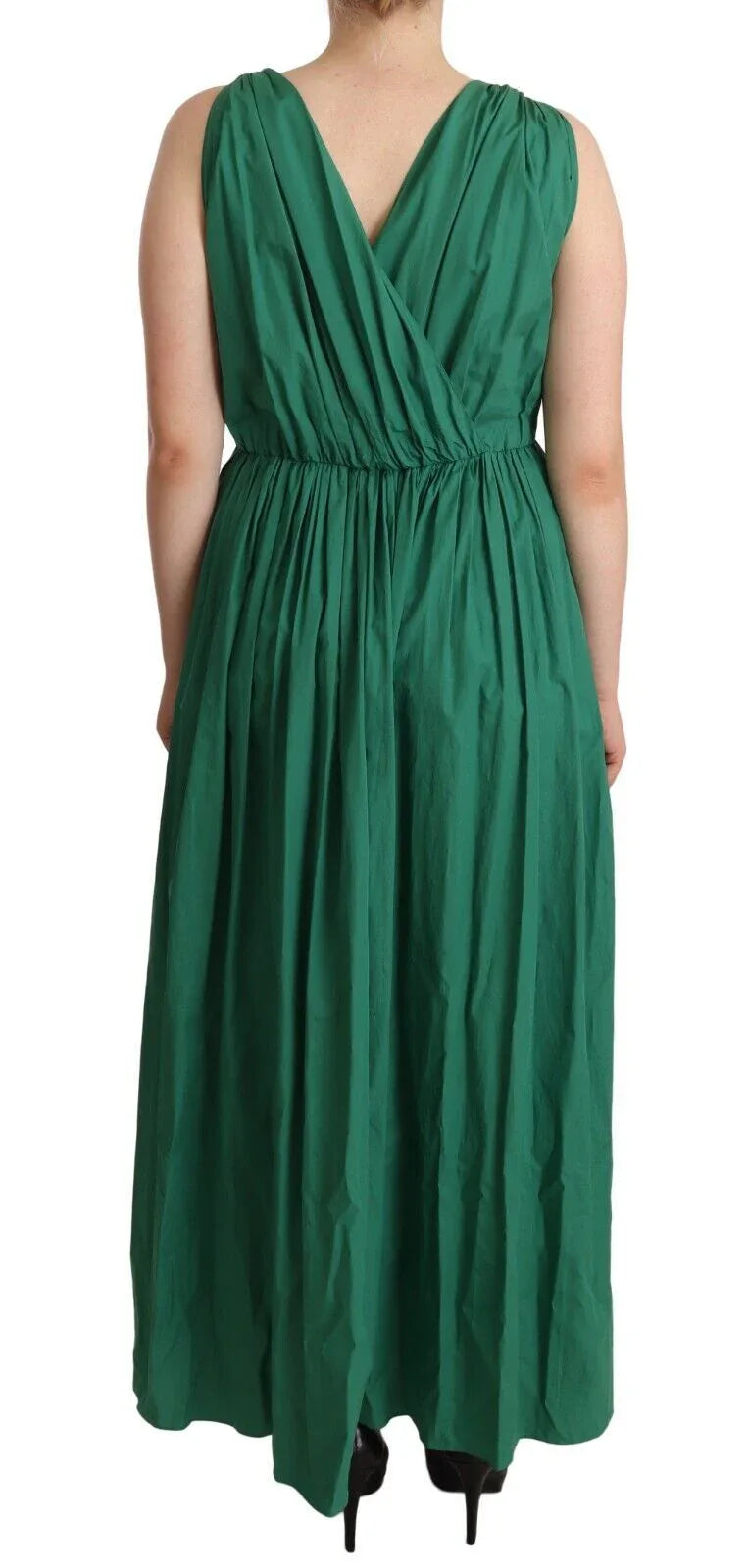 Dolce & Gabbana Green Cotton Sleeveless V-neck Dress - Zeiniez