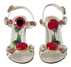 Dolce & Gabbana White Leather Crystal Keira Heels Sandals Shoes - Zeiniez