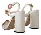 Dolce & Gabbana White Leather Crystal Keira Heels Sandals Shoes - Zeiniez