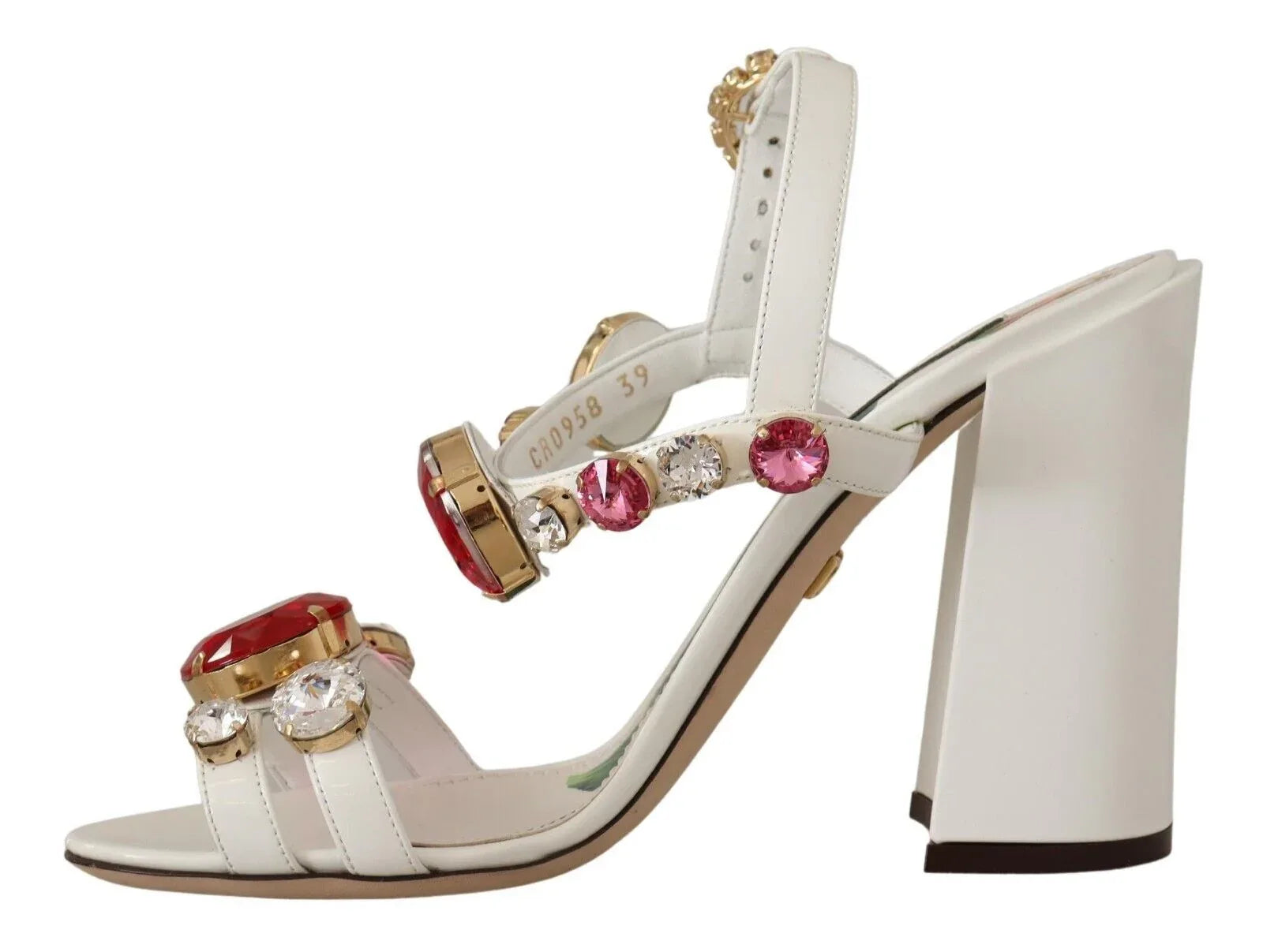 Dolce & Gabbana White Leather Crystal Keira Heels Sandals Shoes - Zeiniez