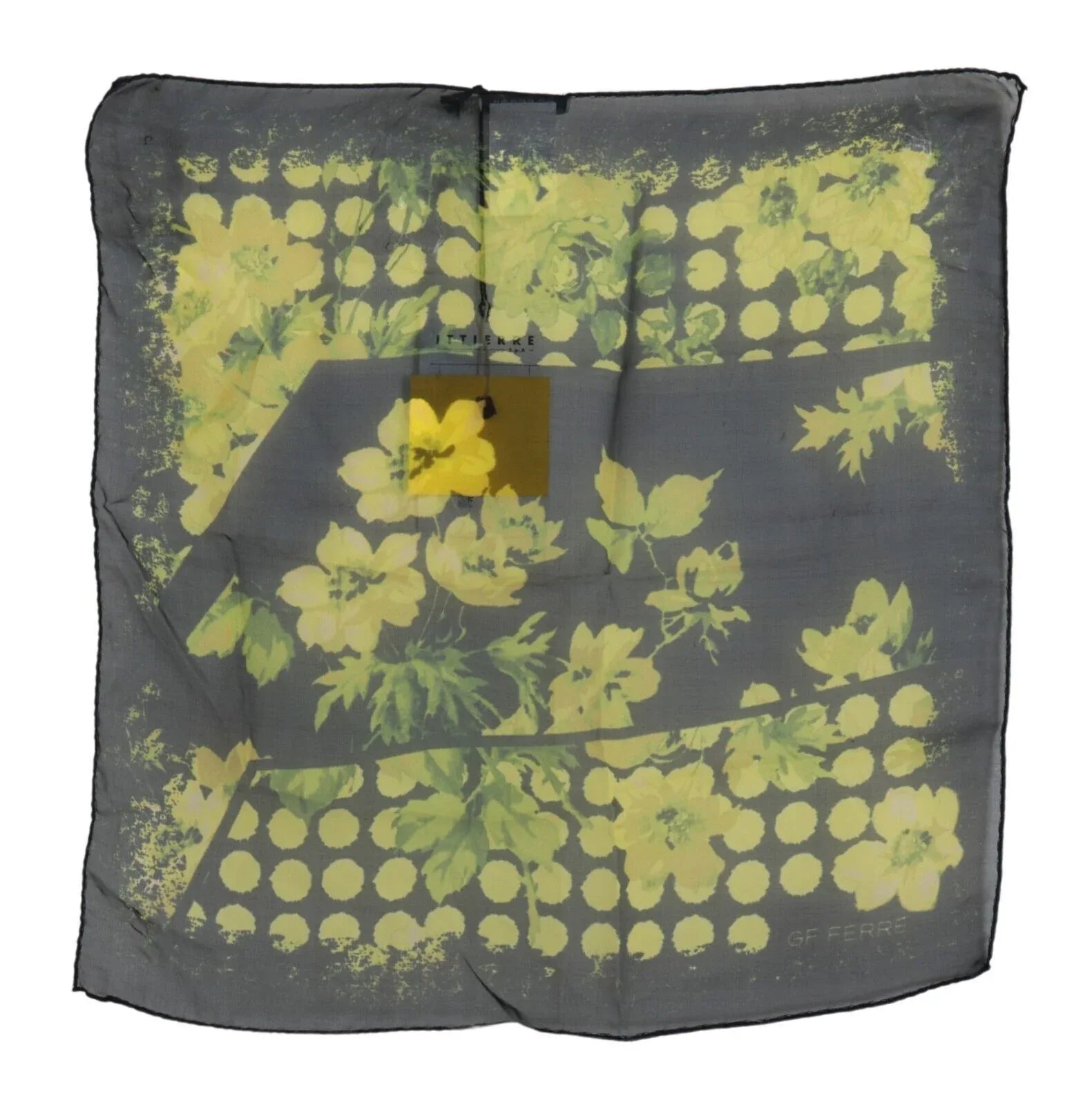 GF Ferre Black Yellow Floral Wrap Shawl Foulard Scarf - Zeiniez