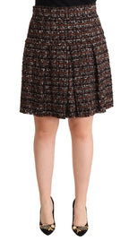 Dolce & Gabbana Brown High Waist Mini A-Line Pleated Skirt - Zeiniez