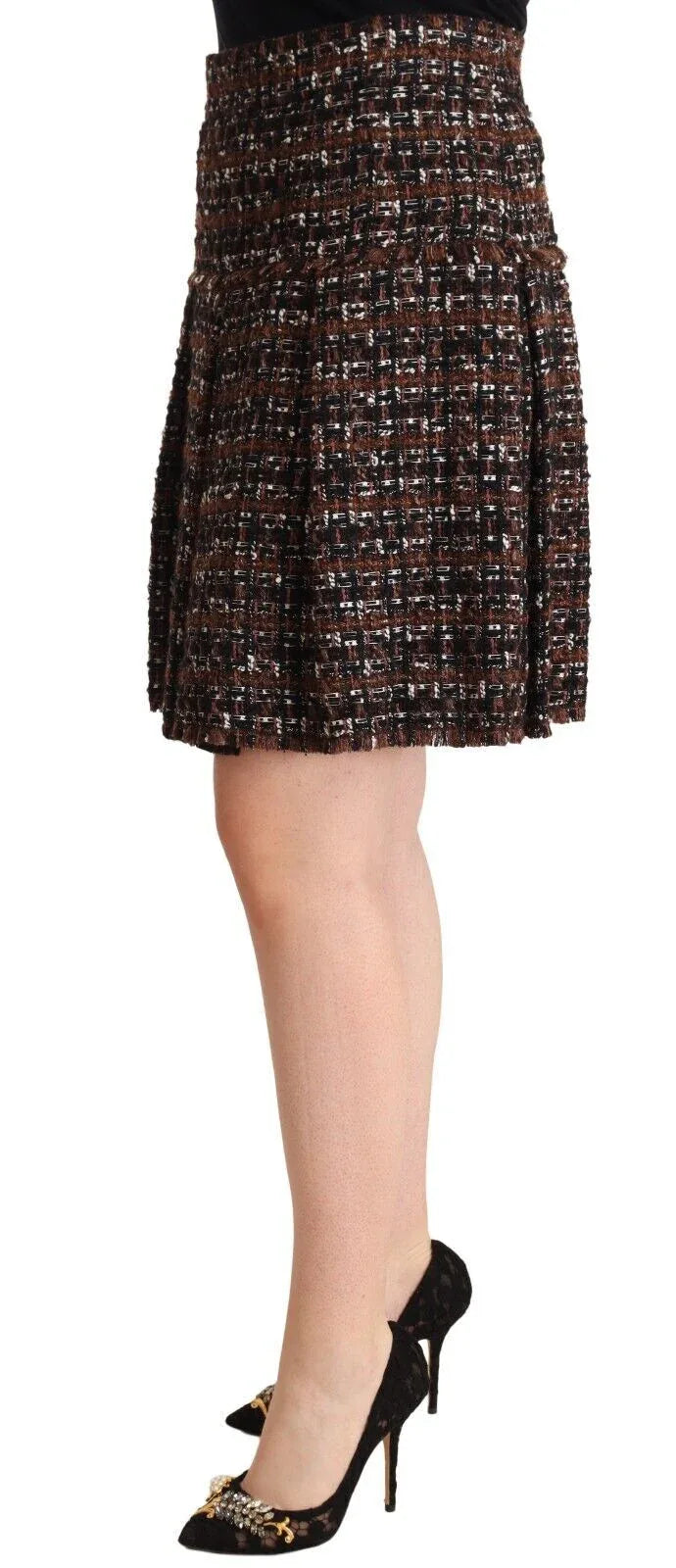Dolce & Gabbana Brown High Waist Mini A-Line Pleated Skirt - Zeiniez