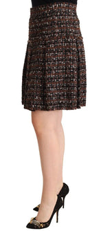 Dolce & Gabbana Brown High Waist Mini A-Line Pleated Skirt - Zeiniez