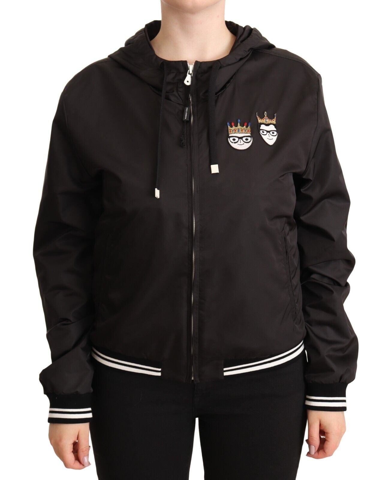 Dolce & Gabbana Black Polyester Hooded Bomber Full Zip Jacket - Zeiniez