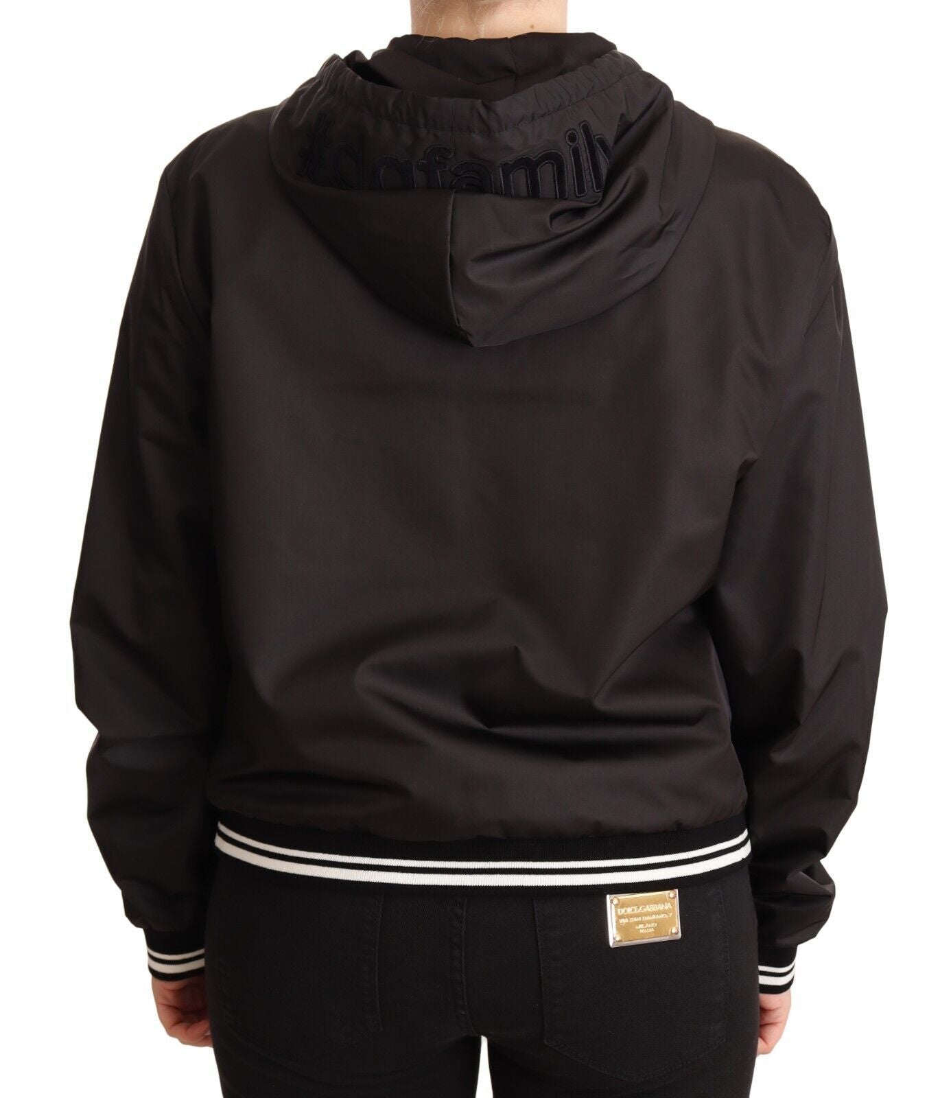 Dolce & Gabbana Black Polyester Hooded Bomber Full Zip Jacket - Zeiniez