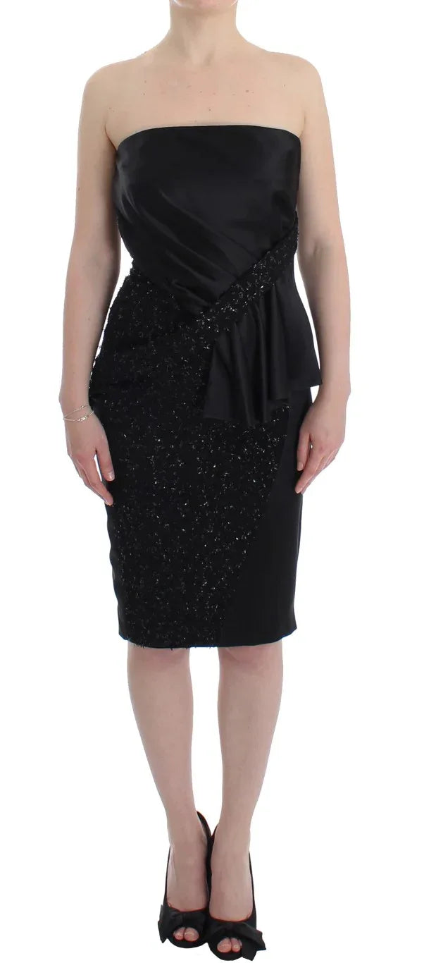 Masha Ma Black Strapless Embellished Pencil Dress - Zeiniez