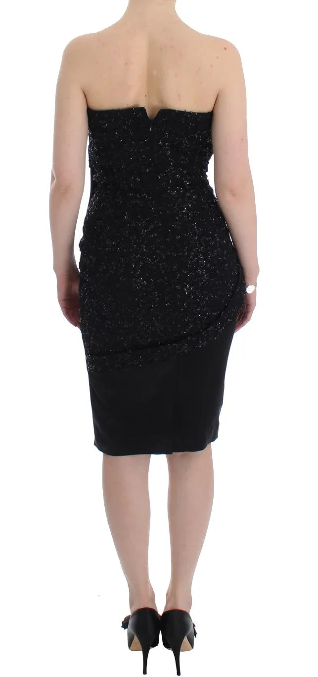 Masha Ma Black Strapless Embellished Pencil Dress - Zeiniez