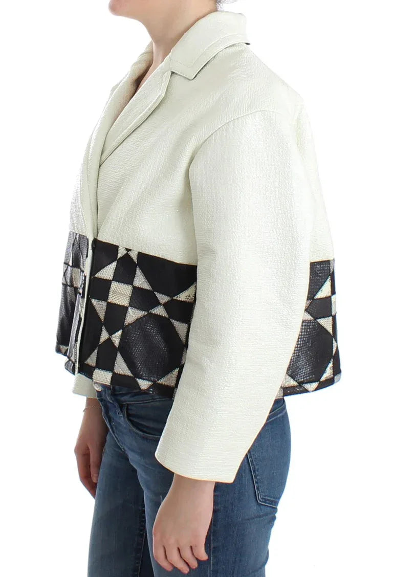 Andrea Pompilio White Black Cropped Leather Jacket - Zeiniez
