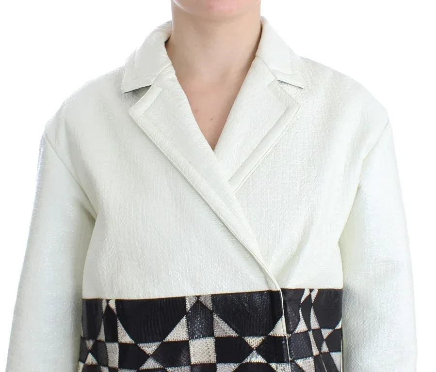 Andrea Pompilio White Black Cropped Leather Jacket - Zeiniez