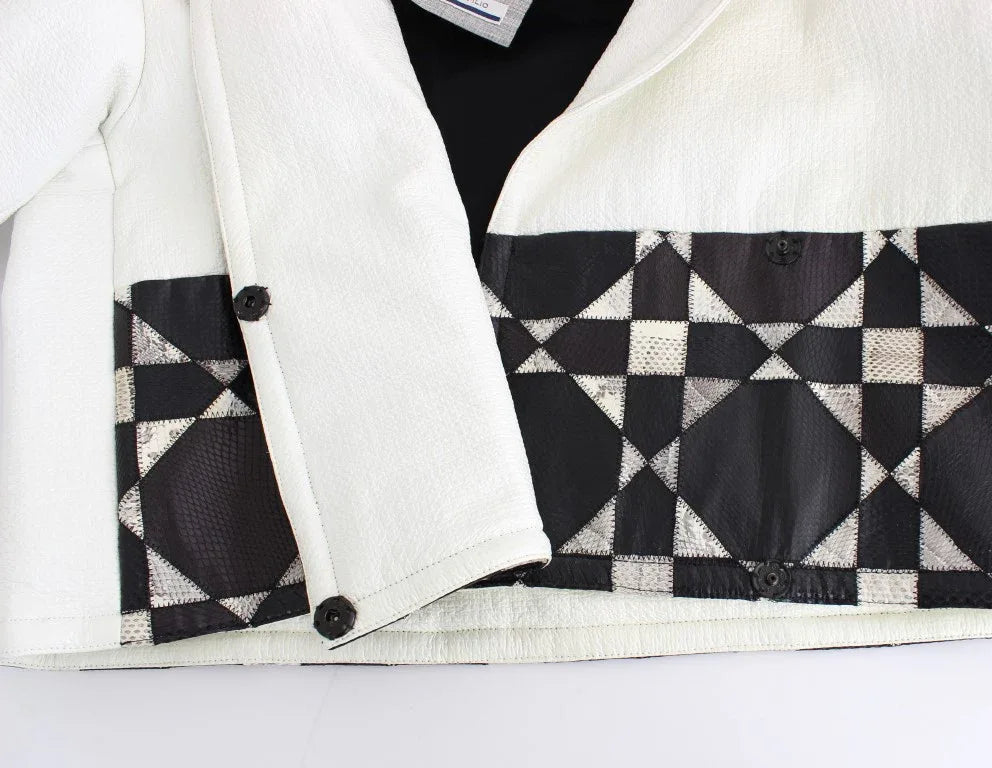 Andrea Pompilio White Black Cropped Leather Jacket - Zeiniez