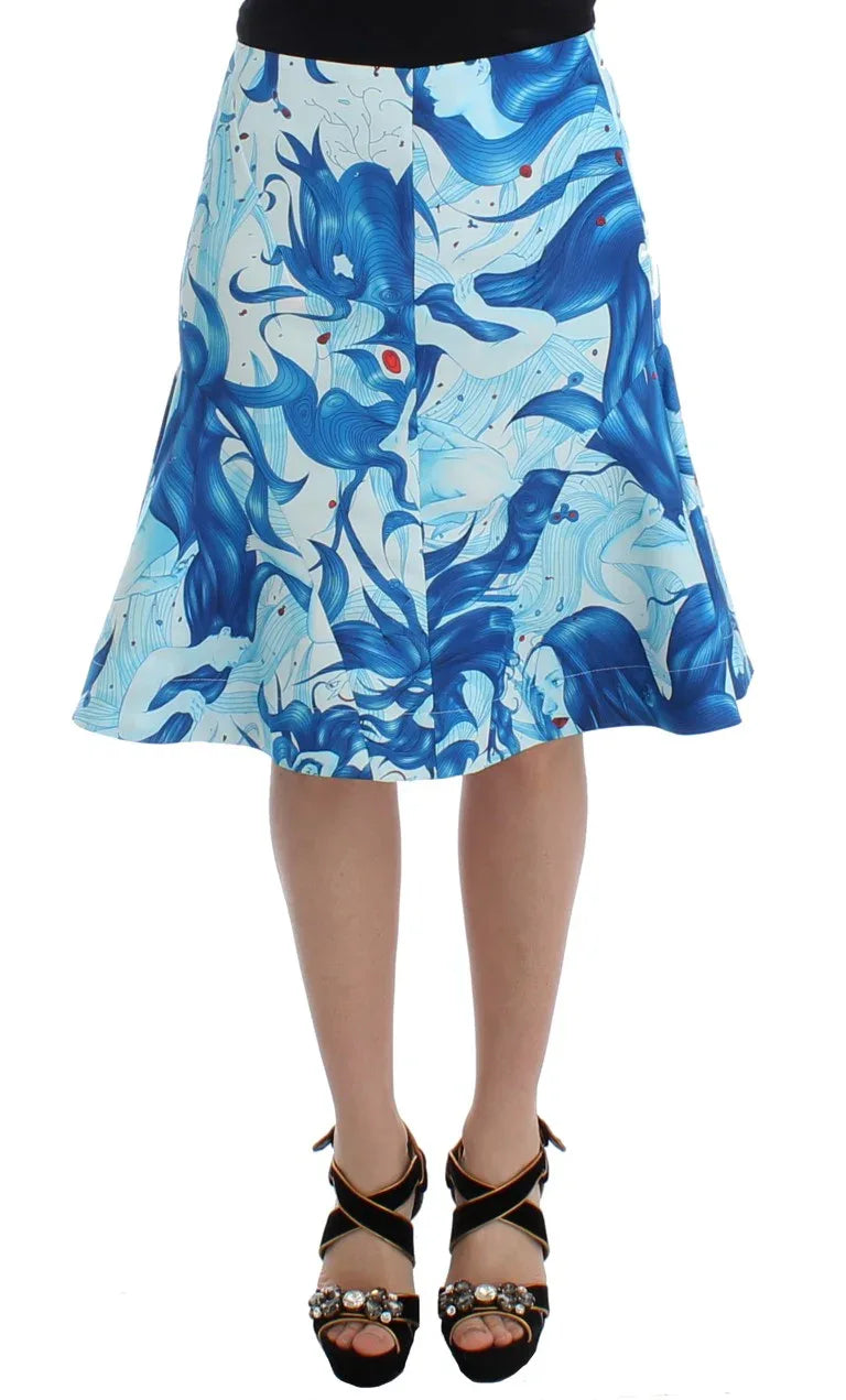 Koonhor Blue Peplum Fresco-Print Straight Pencil Skirt - Zeiniez