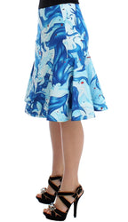 Koonhor Blue Peplum Fresco-Print Straight Pencil Skirt - Zeiniez