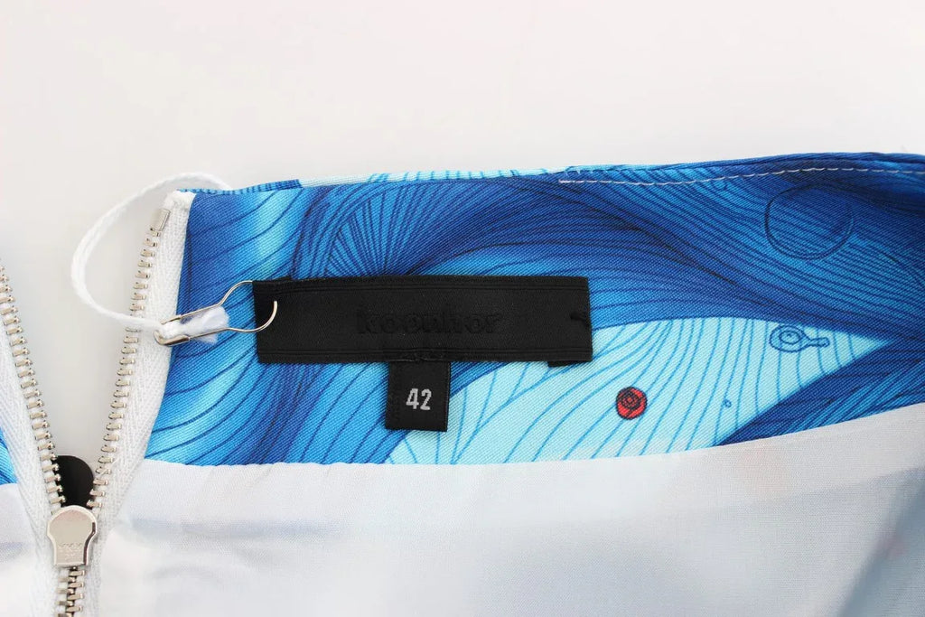 Koonhor Blue Peplum Fresco-Print Straight Pencil Skirt - Zeiniez