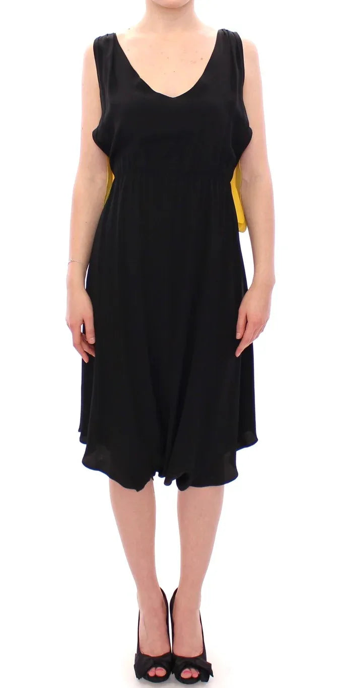 Lamberto Petri Black Yellow Silk Shift Sheath Coctail Dress - Zeiniez
