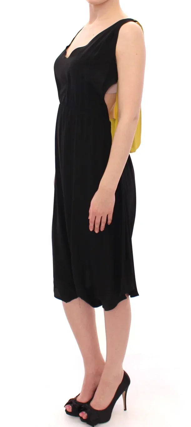 Lamberto Petri Black Yellow Silk Shift Sheath Coctail Dress - Zeiniez