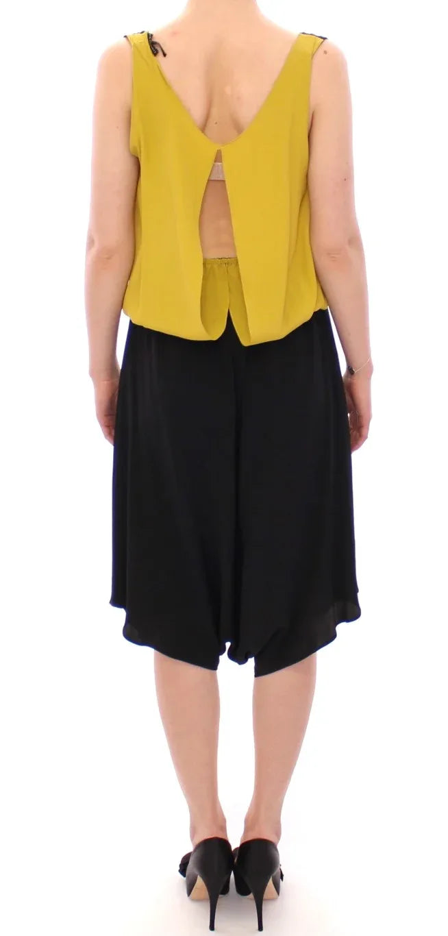 Lamberto Petri Black Yellow Silk Shift Sheath Coctail Dress - Zeiniez