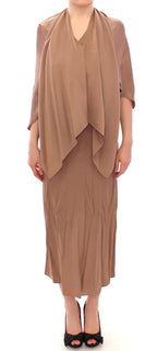 Lamberto Petri Brown Draped Silk Sheath Shift Coctail Dress - Zeiniez