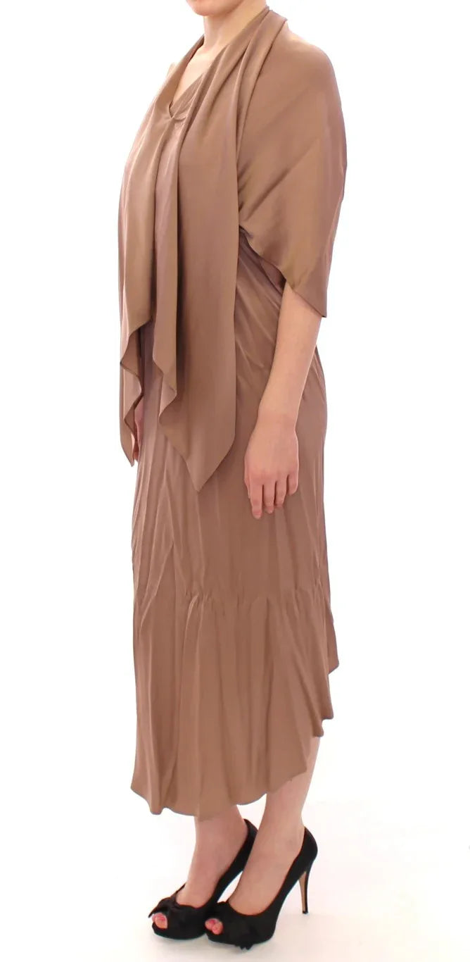 Lamberto Petri Brown Draped Silk Sheath Shift Coctail Dress - Zeiniez