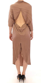 Lamberto Petri Brown Draped Silk Sheath Shift Coctail Dress - Zeiniez