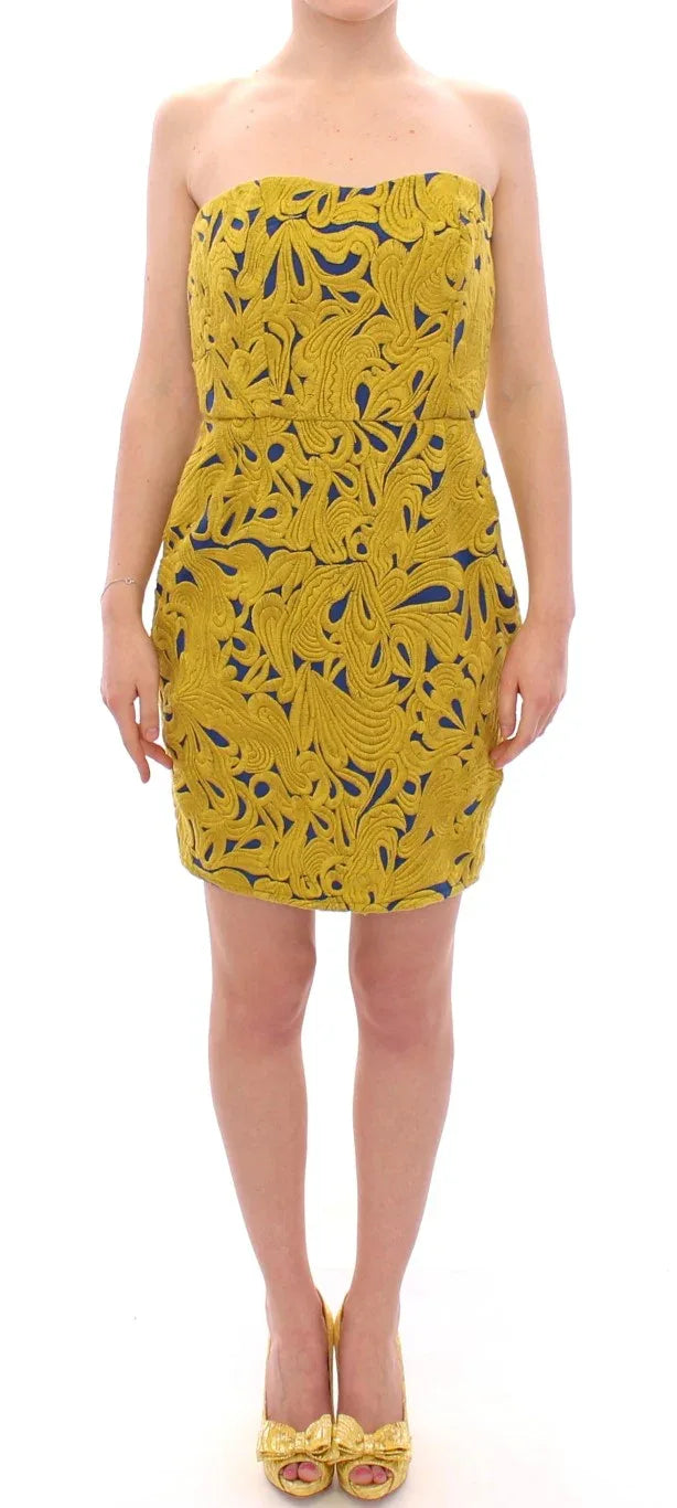 Sachin & Babi Blue Yellow Strapless Bubble Mini Shift Dress - Zeiniez