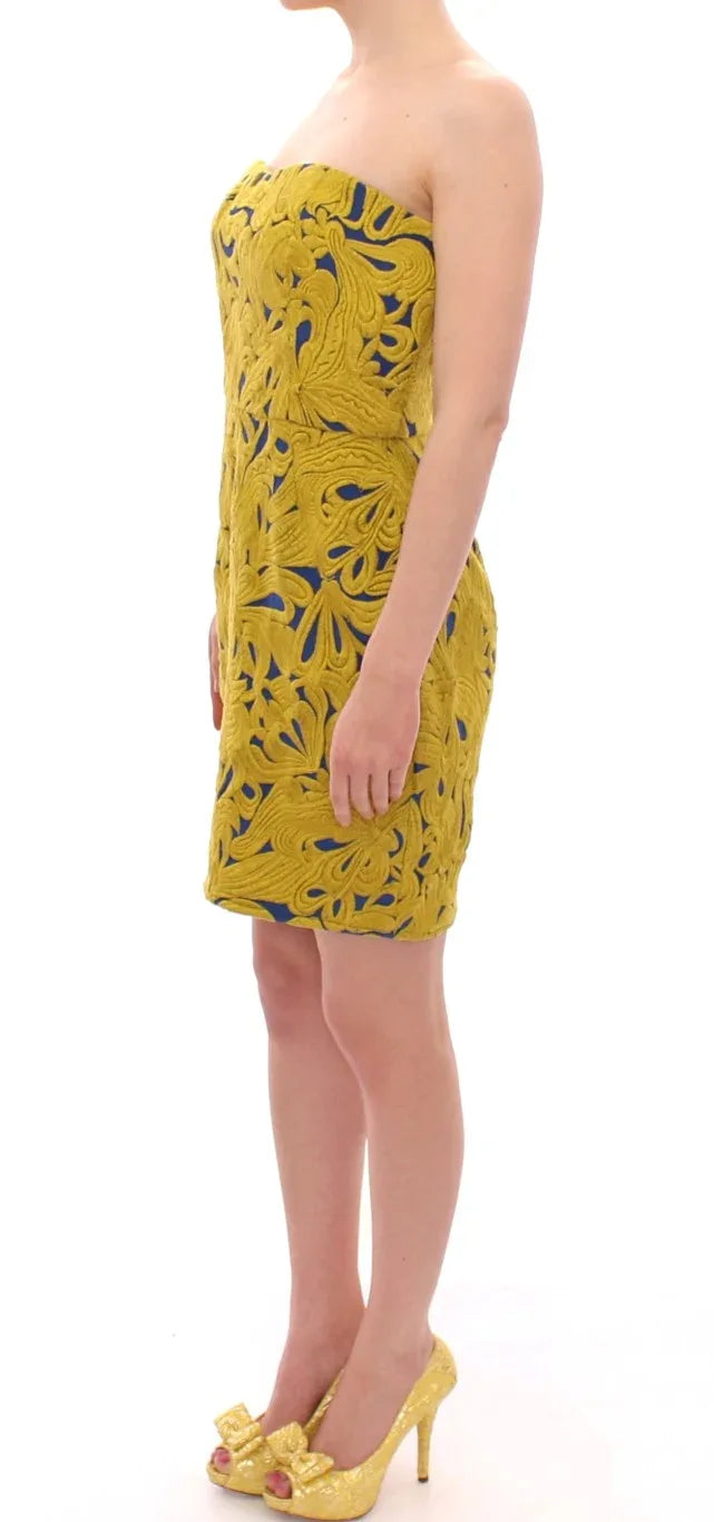 Sachin & Babi Blue Yellow Strapless Bubble Mini Shift Dress - Zeiniez